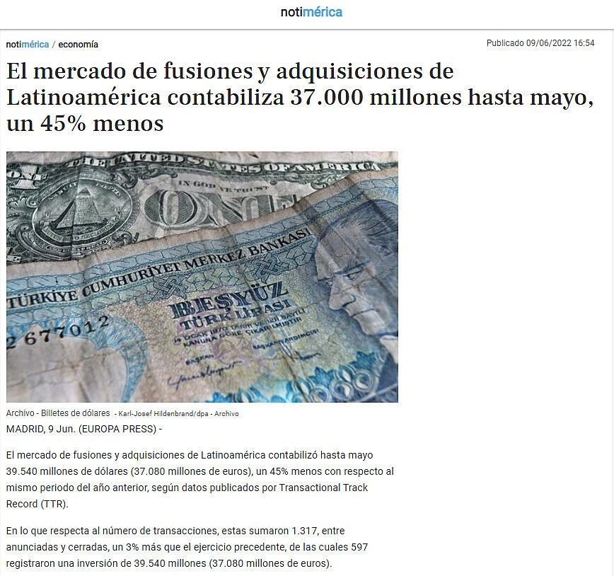 El mercado de fusiones y adquisiciones de Latinoamérica contabiliza 37.000 millones hasta mayo, un 45% menos